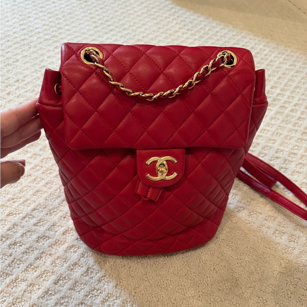 Chanel Red Urban Spirit Quilted Backpack
